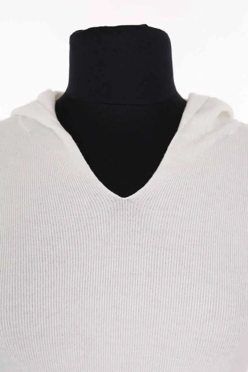 Pull ME + EM Stretch rib layering hoodie Ecru en Laine