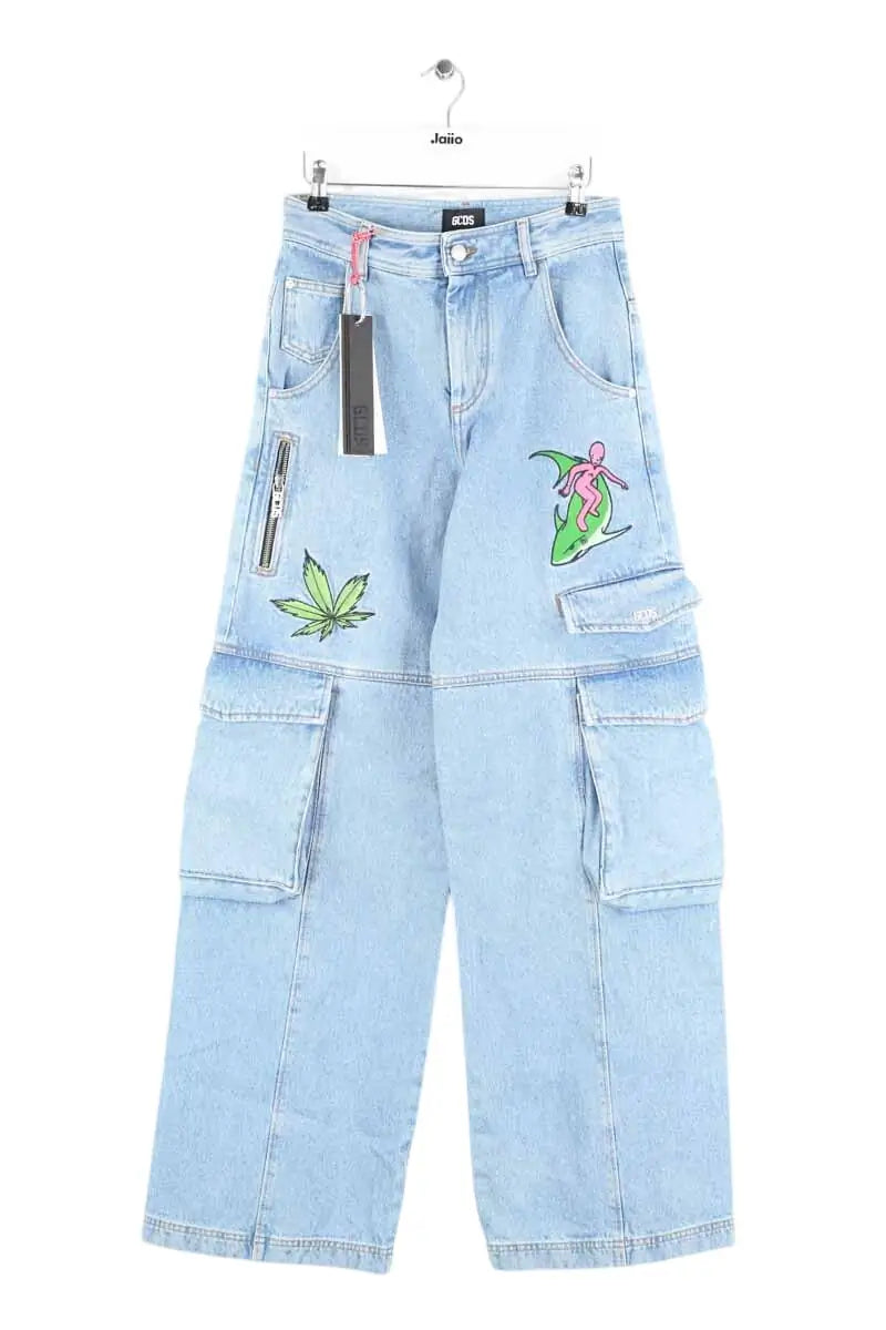 Jean droit GCDS Embroidered cargo pants Bleu en Coton, taille L - Seconde Main