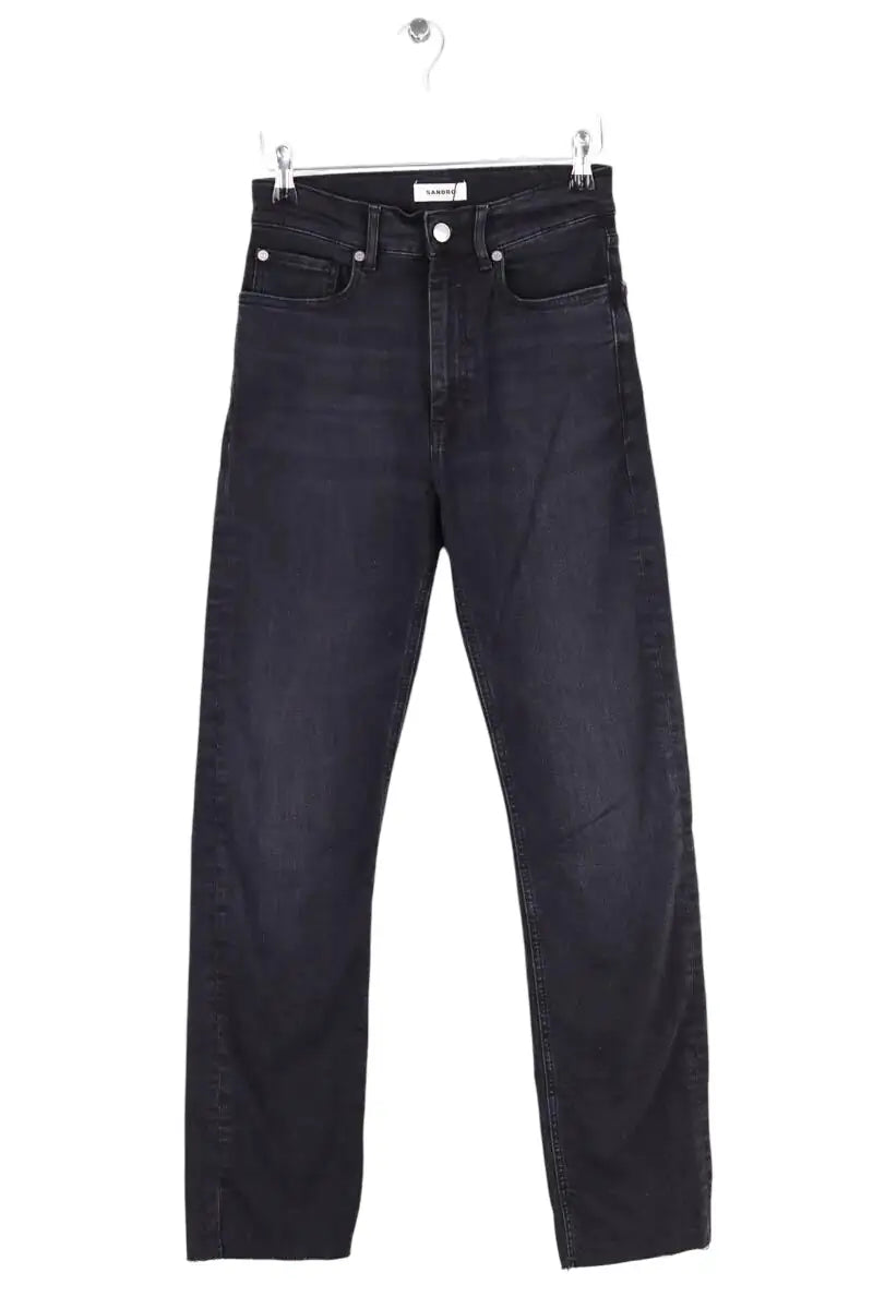 Jean droit Sandro Noir en Coton, taille XS - Seconde Main