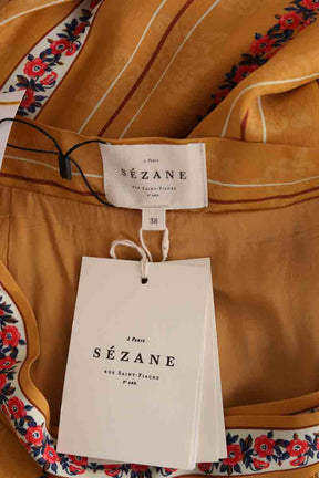 Jupe Sézane Nelly print rayé miel fleurs Jaune en Soie