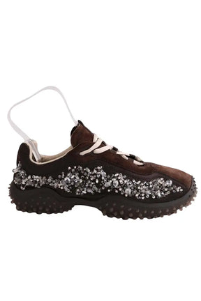 Baskets Miu Miu tissu technique brodé bubble Marron en Tissu, taille 36 - Seconde Main