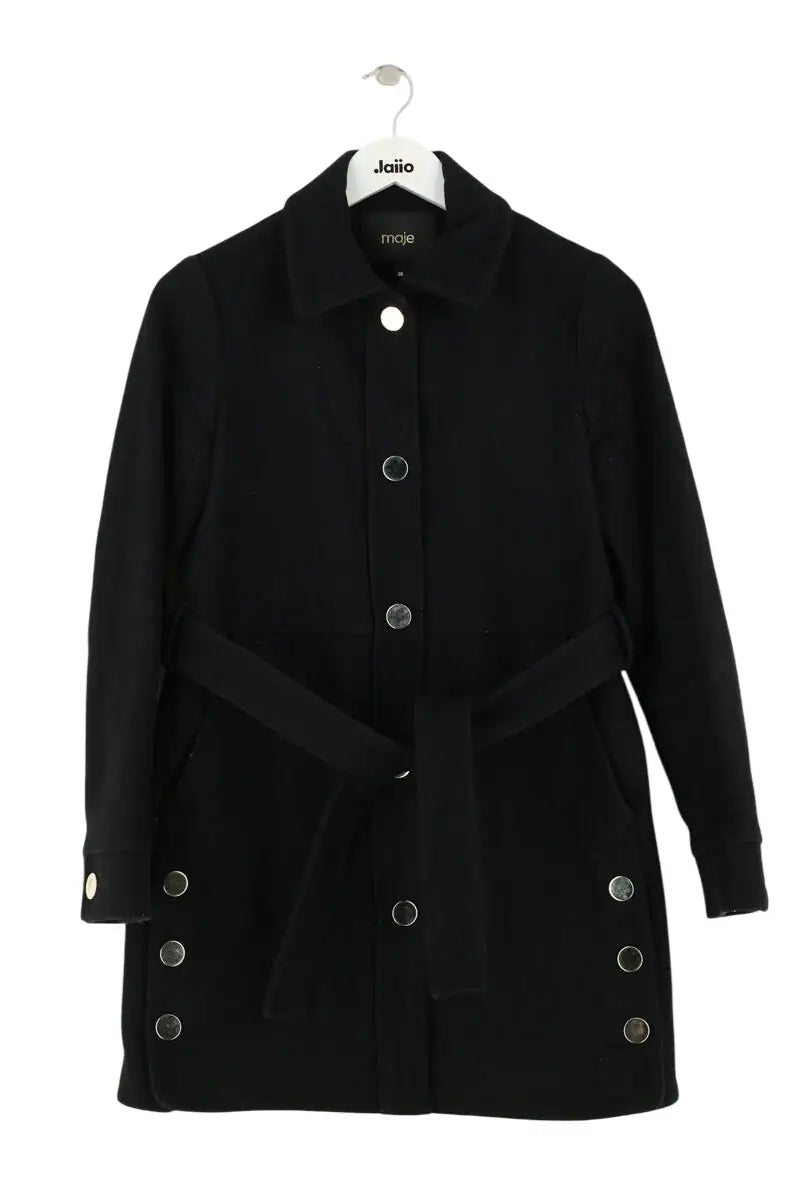 Manteau Maje Noir en Synthétique, taille S - Seconde Main