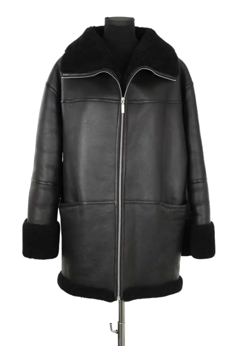Manteau Totême Noir en Cuir, taille XXS - Seconde Main