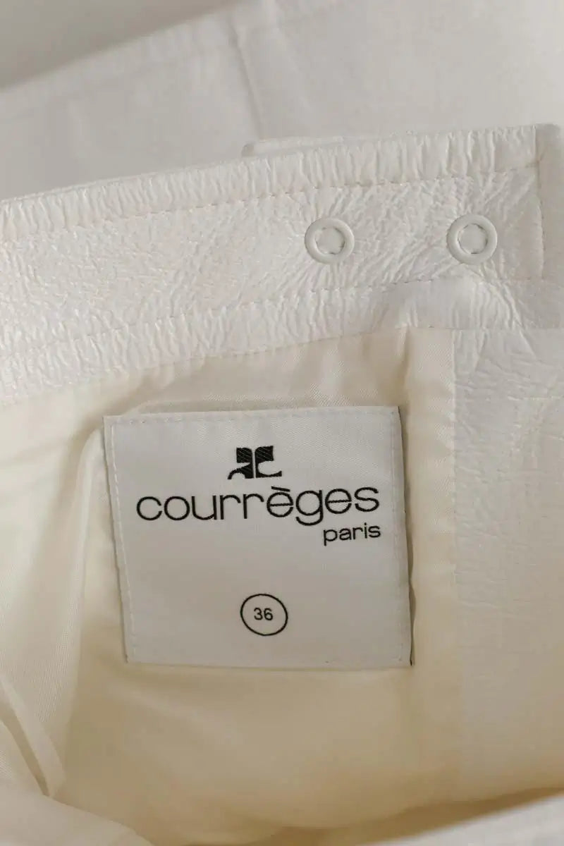 Mini jupe Courrèges Iconique Vinyle Blanc en Coton