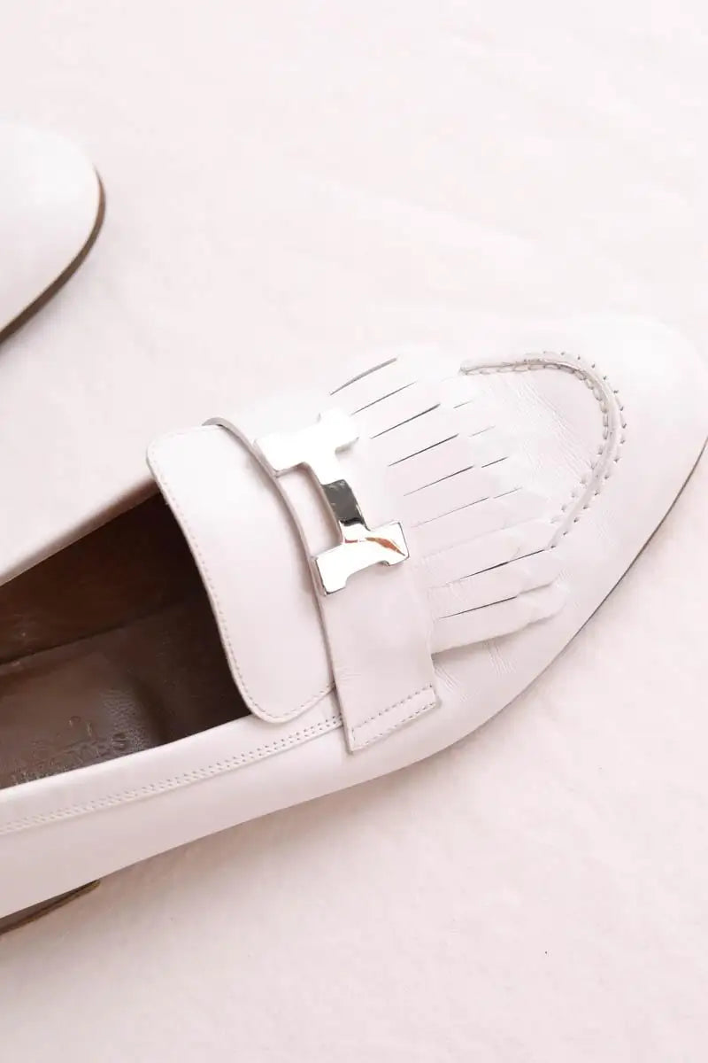 Mocassins Hermès Royal Blanc en Cuir
