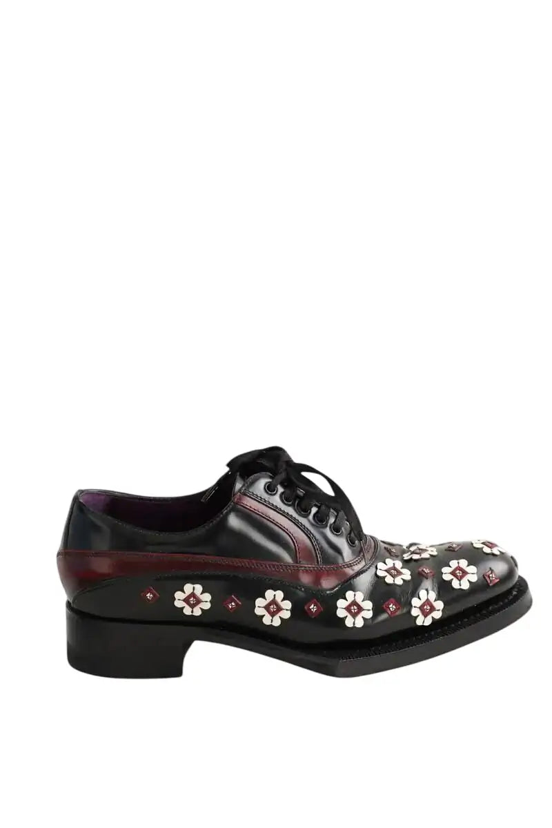 Mocassins Prada studded floral oxfords Noir en Cuir, taille 37 - Seconde Main