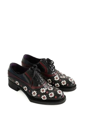 Mocassins Prada studded floral oxfords Noir en Cuir