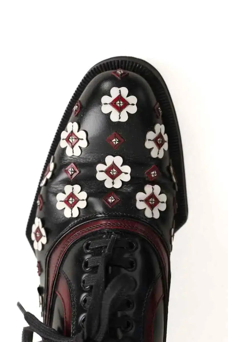 Mocassins Prada studded floral oxfords Noir en Cuir