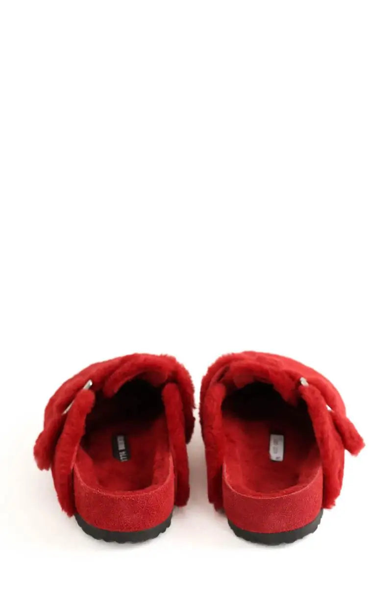 Mules Birkenstock 1774 Rouge en Fourrure