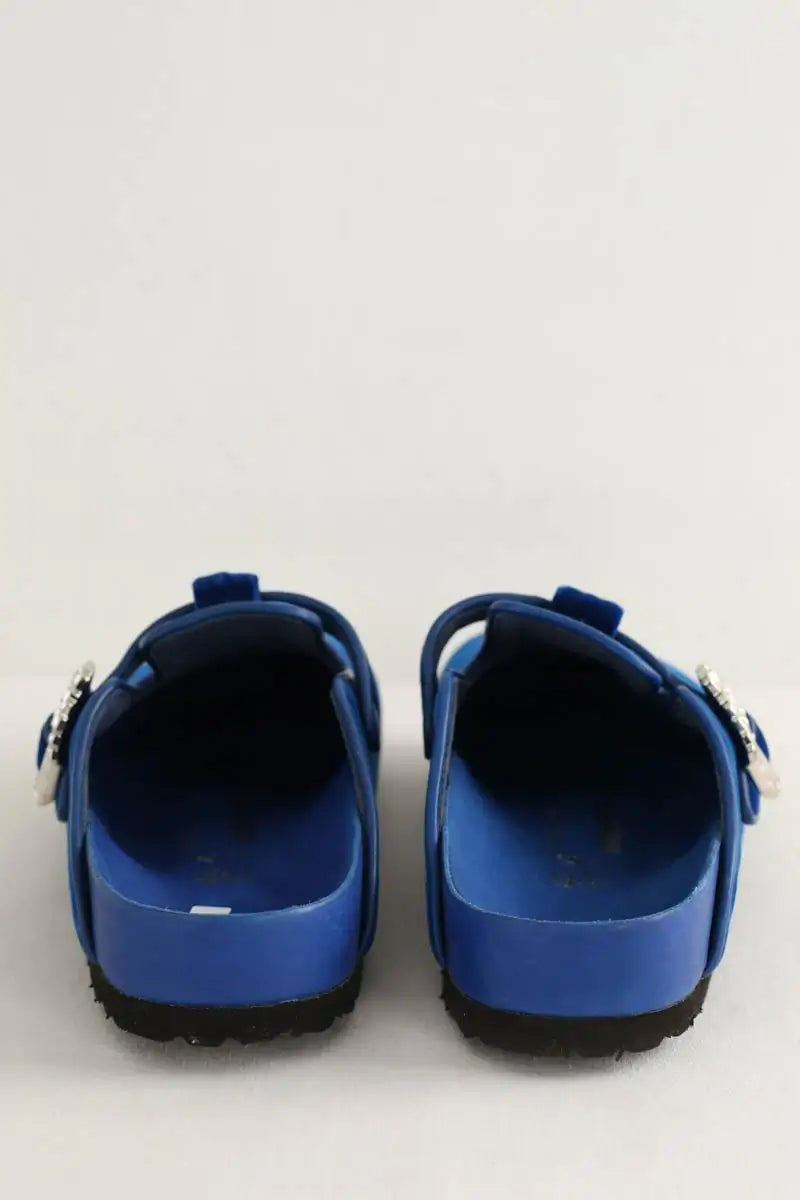 Mules Birkenstock Boston crystal buckle Bleu en Velours