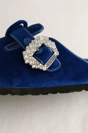Mules Birkenstock Boston crystal buckle Bleu en Velours