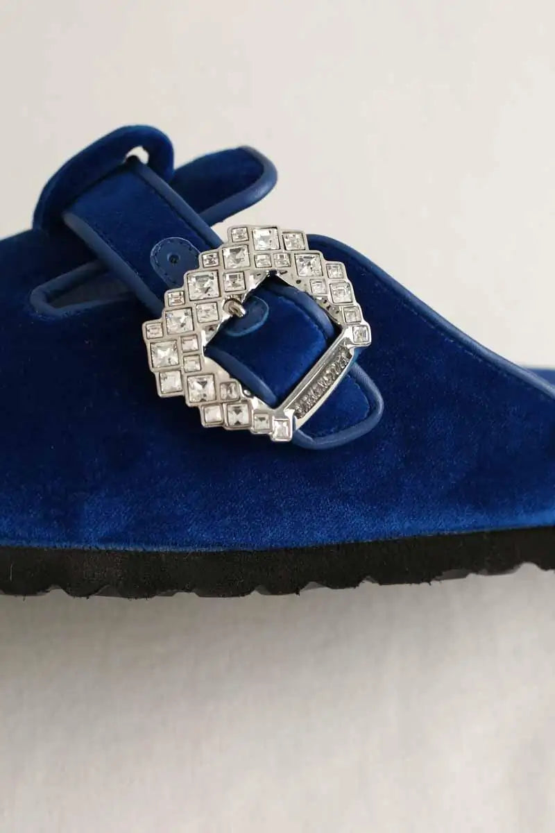 Mules Birkenstock Boston crystal buckle Bleu en Velours