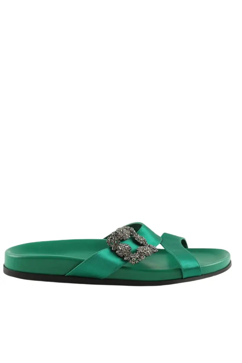 Mules Manolo Blahnik Vert en Cuir, taille 42 - Seconde Main