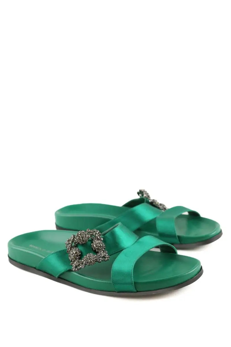 Mules Manolo Blahnik Vert en Cuir