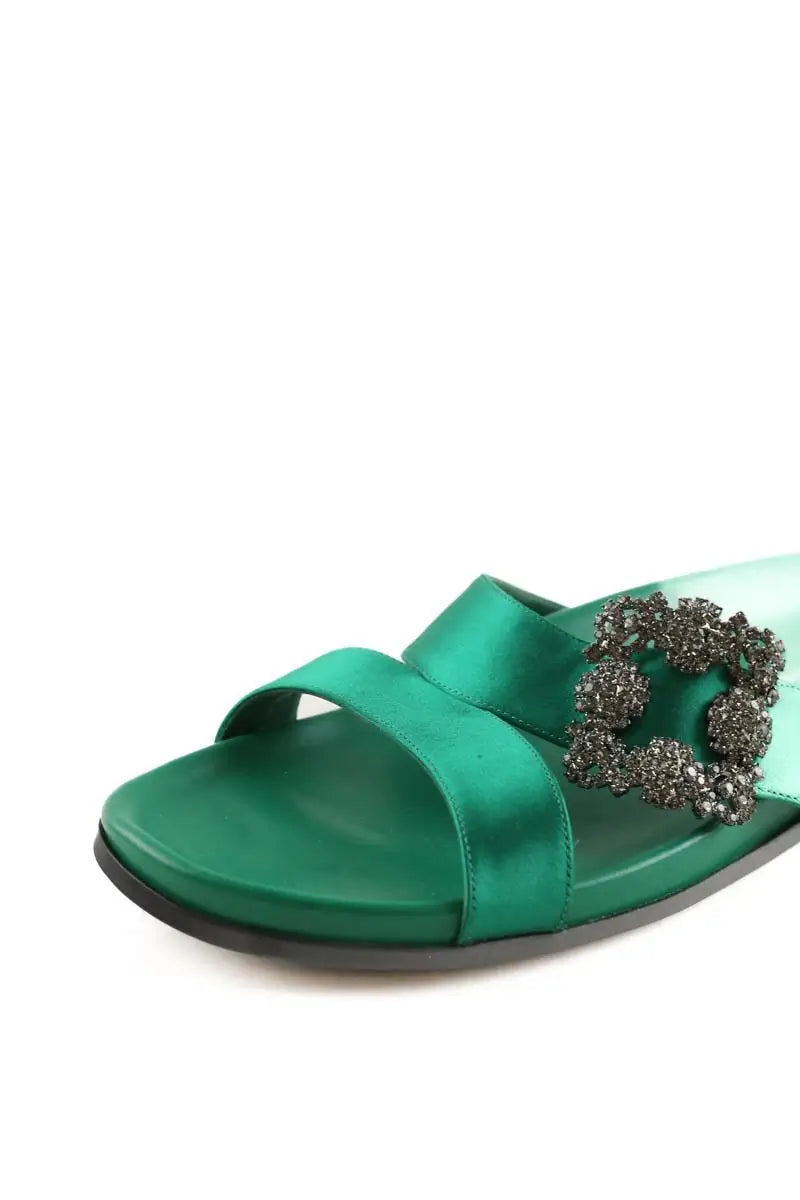Mules Manolo Blahnik Vert en Cuir