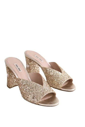 Mules Miu Miu Doré en Paillettes