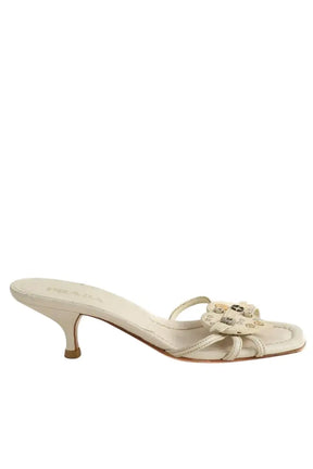Mules Prada Blanc en Cuir, taille 35 - Seconde Main