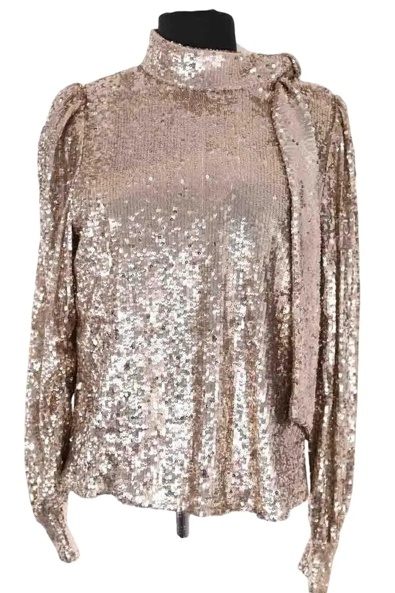 Blouse Sézane Doré en Paillettes, taille M - Seconde Main