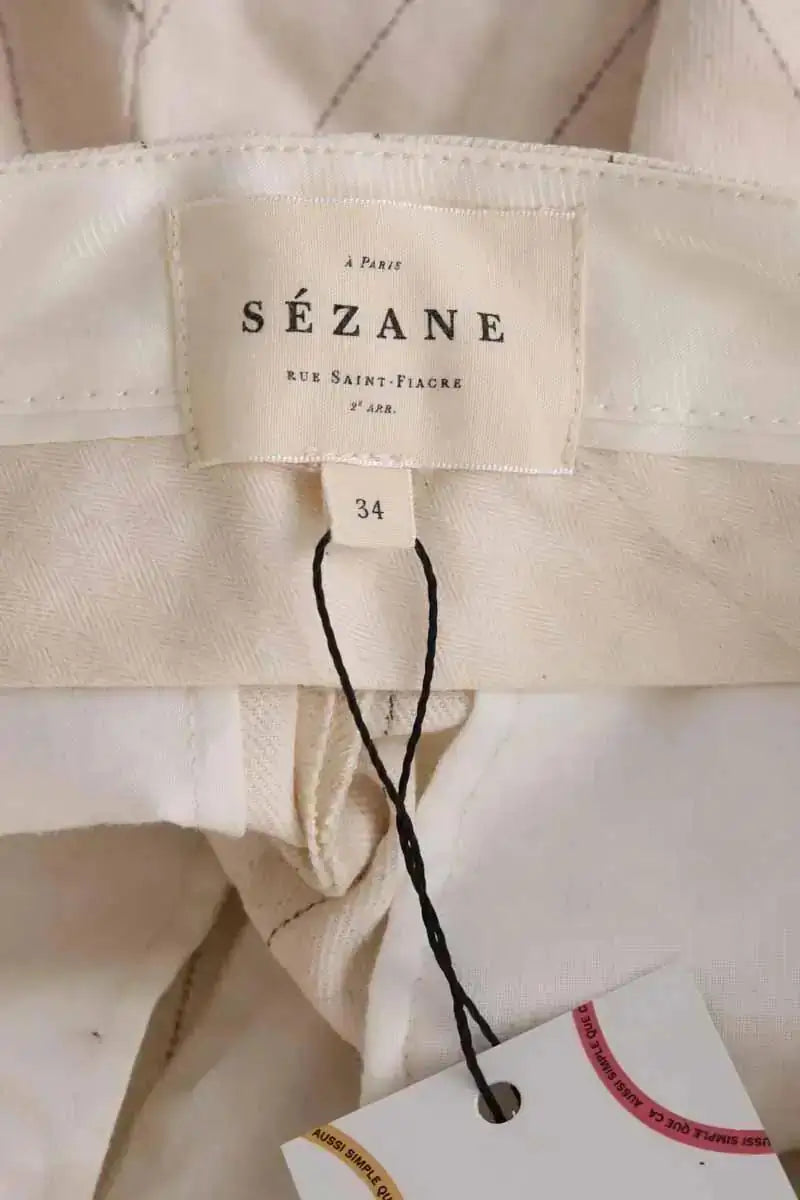 Pantalon droit Sézane Ecru en Coton