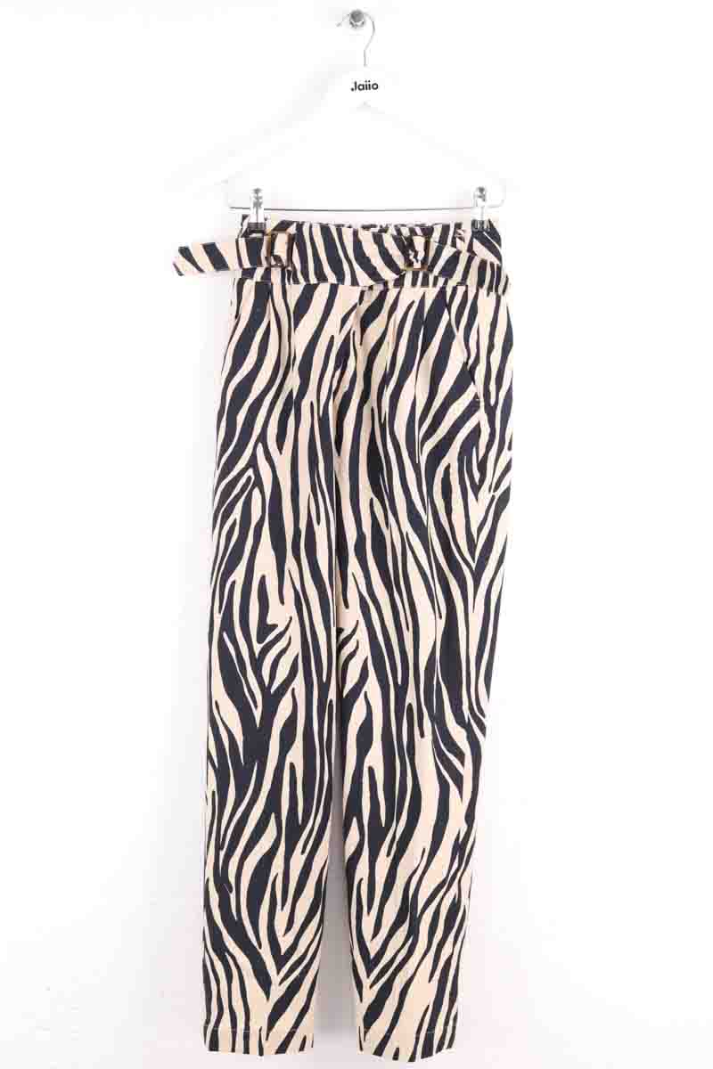 Pantalon droit Sézane Francky zebre Ecru en Lin, taille XS - Seconde Main