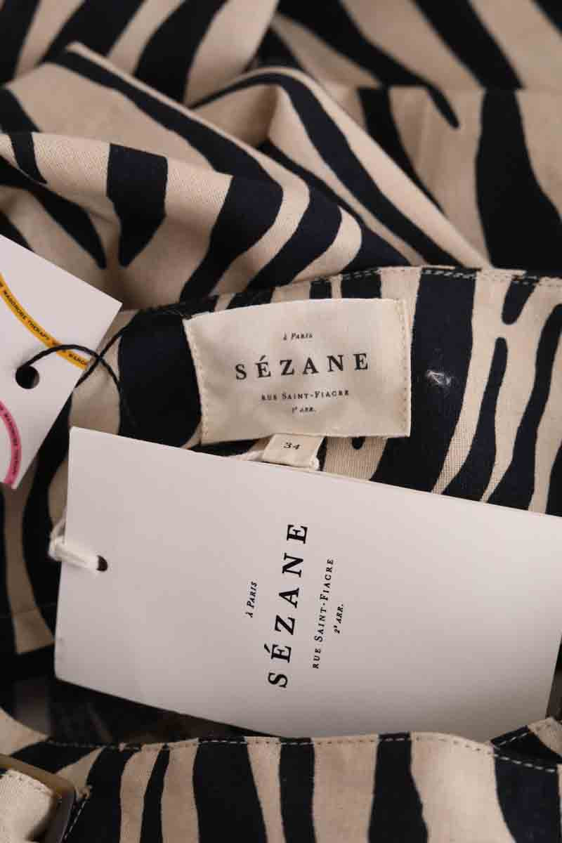 Pantalon droit Sézane Francky zebre Ecru en Lin