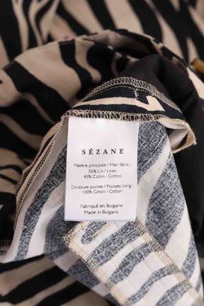 Pantalon droit Sézane Francky zebre Ecru en Lin