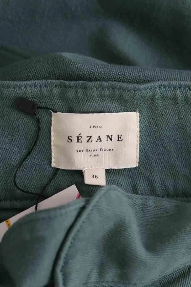 Pantalon droit Sézane Vert en Coton