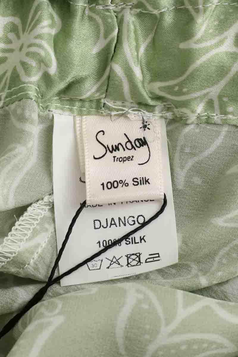 Pantalon droit Sunday Vert en Soie