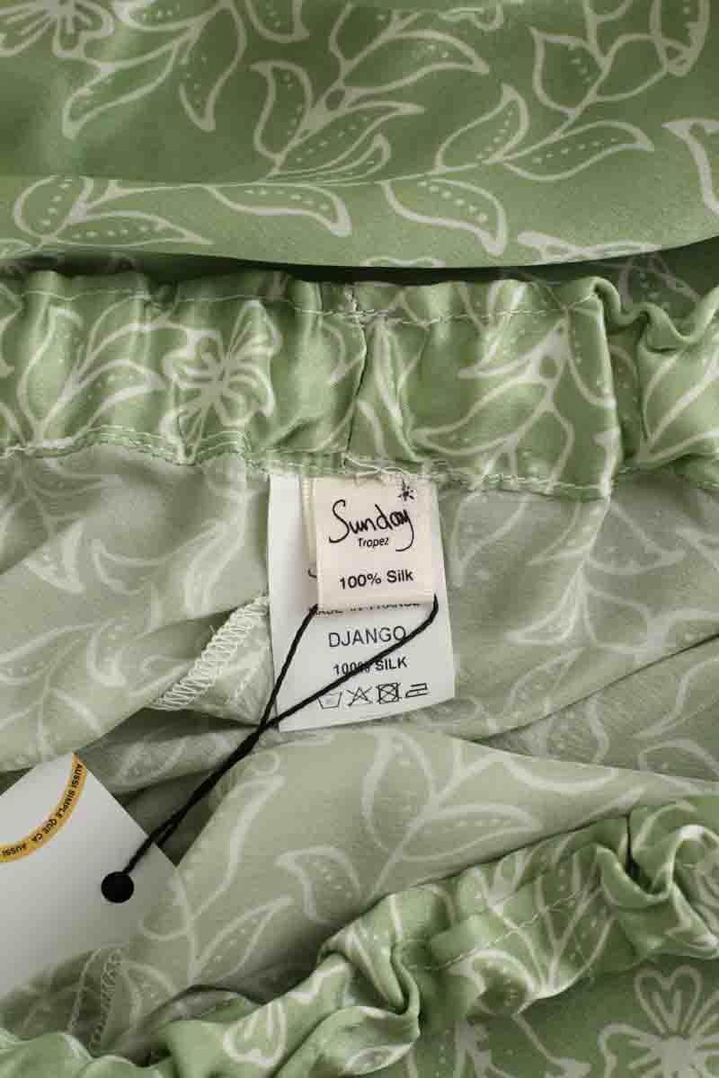 Pantalon droit Sunday Vert en Soie