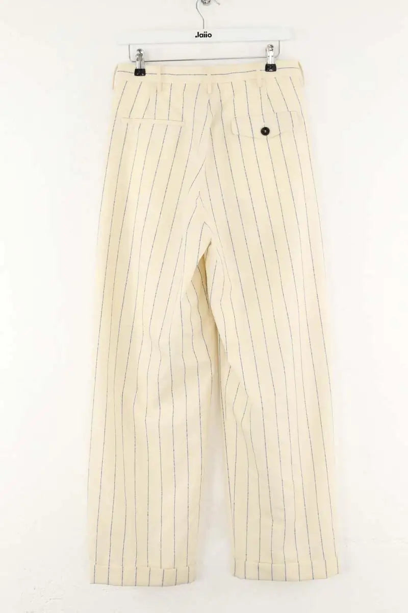 Pantalon large Marni Pin stripe wool fresco Ecru en Laine
