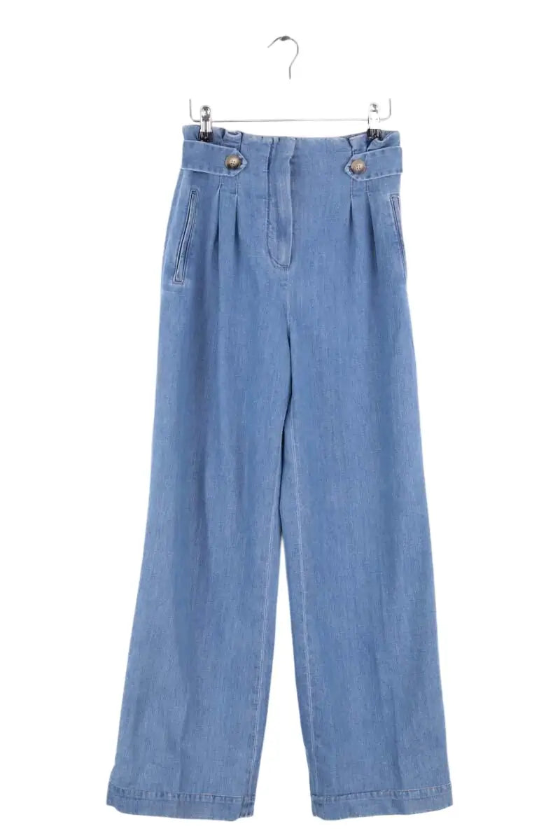 Pantalon large Sézane Bleu en Coton, taille S - Seconde Main
