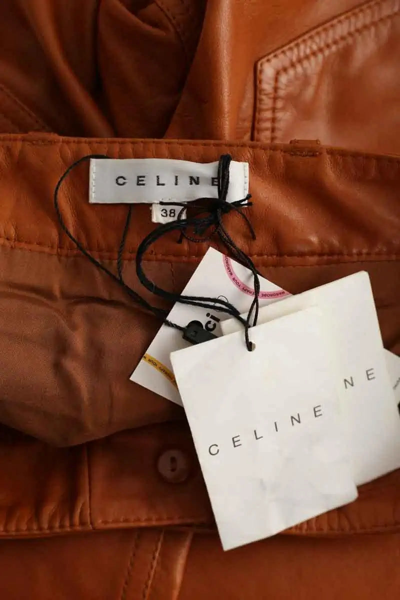 Pantalon slim Celine Orange en Cuir