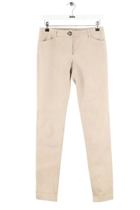 Pantalon Yves Salomon Ecru en Cuir, taille S - Seconde Main