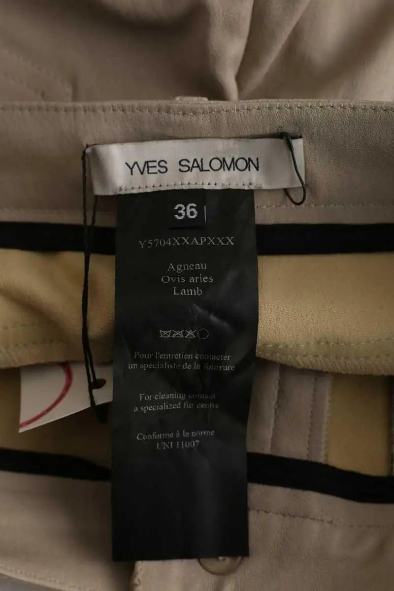 Pantalon Yves Salomon Ecru en Cuir