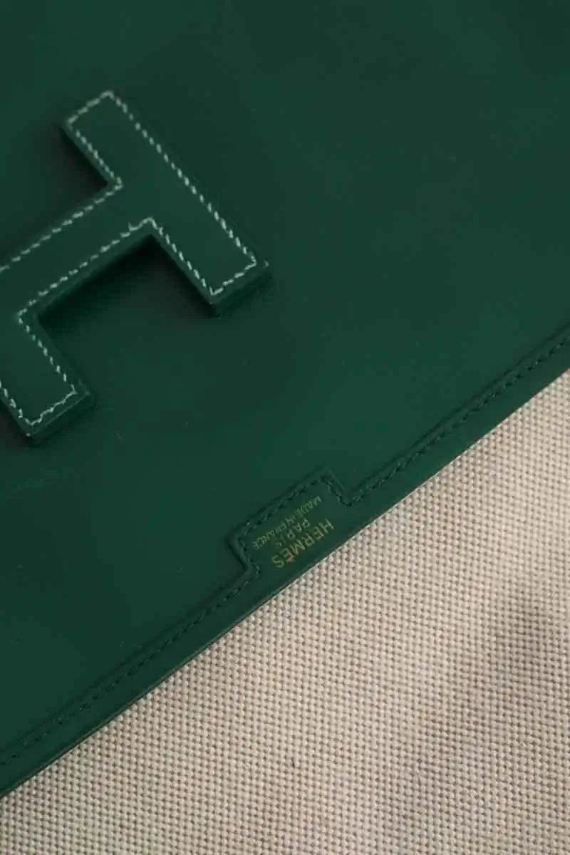 Pochette Hermès Jige Vert en Cuir