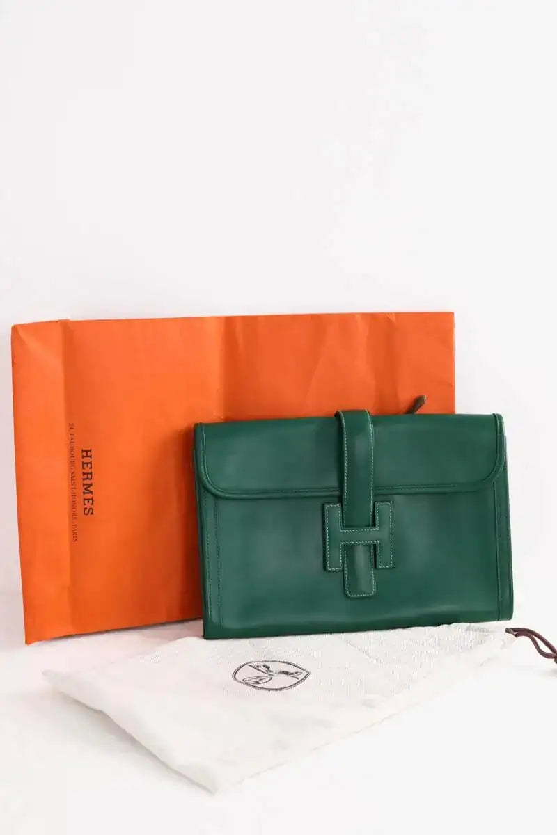 Pochette Hermès Jige Vert en Cuir