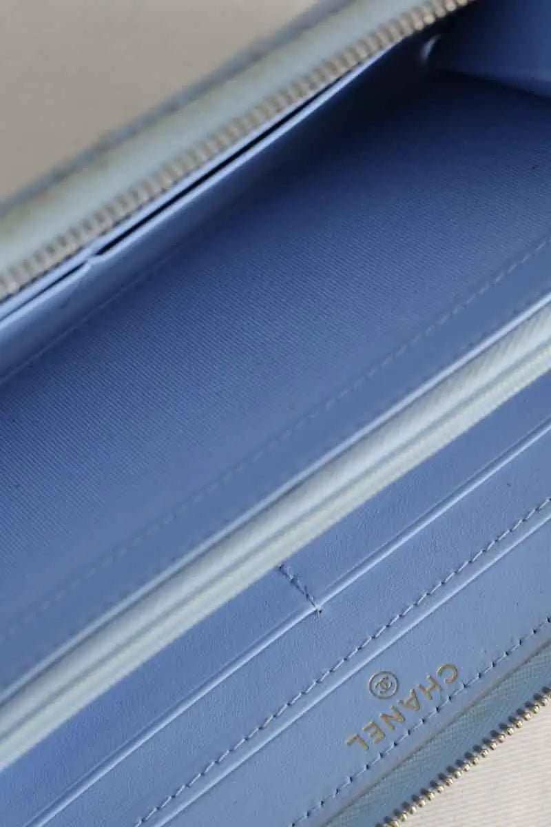 Portefeuille Chanel Bleu en Cuir