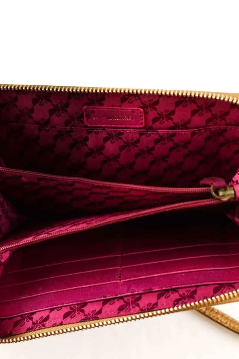 Portefeuille Swarovski Doré en Cuir
