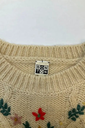 Pull Bonton Beige en Laine