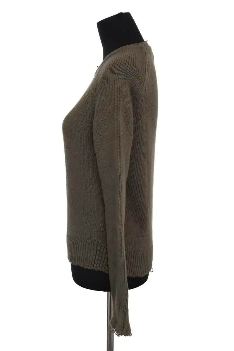 Pull Saint Laurent Distressed raglan jumper Kaki en Coton