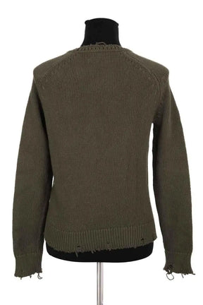 Pull Saint Laurent Distressed raglan jumper Kaki en Coton
