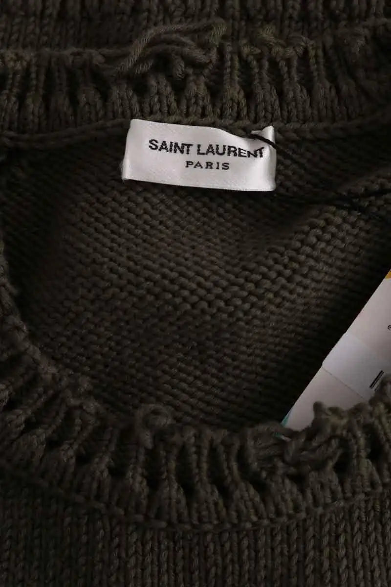 Pull Saint Laurent Distressed raglan jumper Kaki en Coton