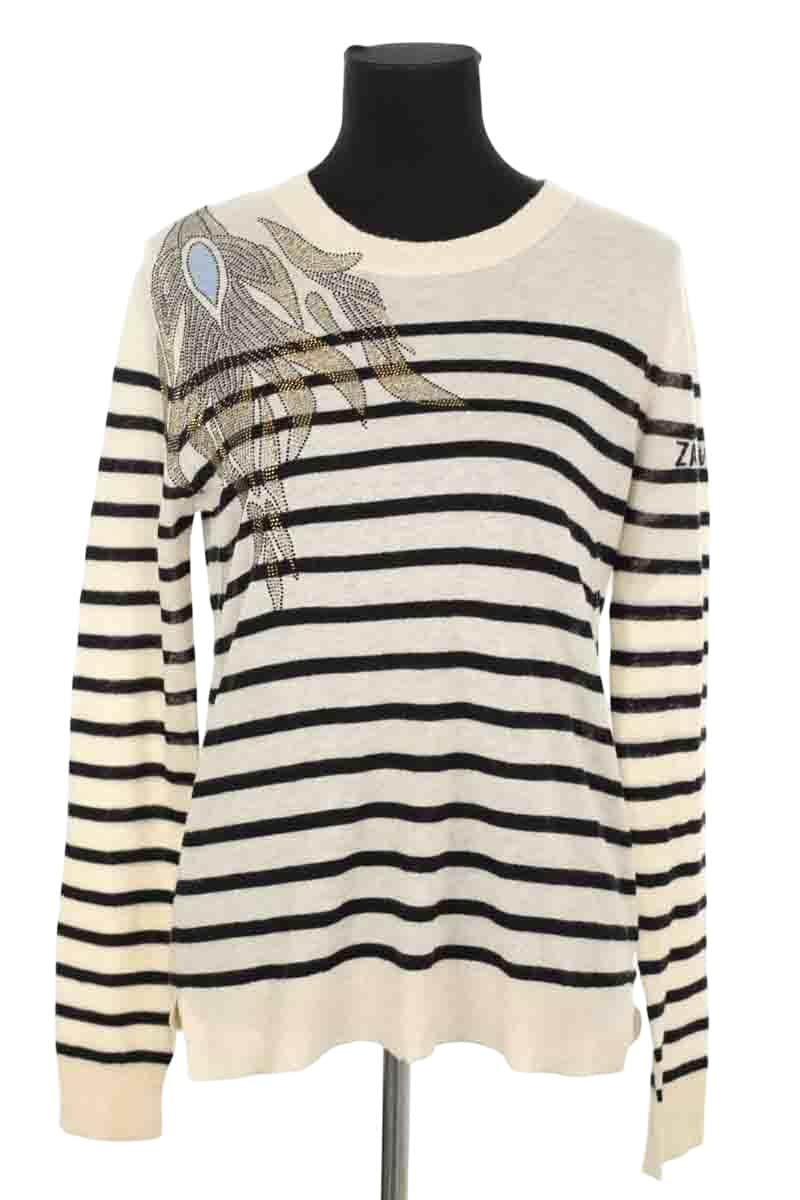 Pull Zadig & Voltaire Miss stripes flower Ecru en Cachemire, taille S - Seconde Main