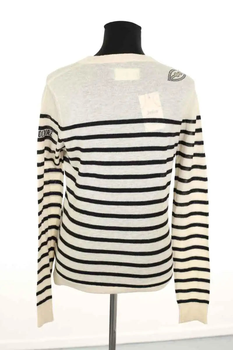 Pull Zadig & Voltaire Miss stripes flower Ecru en Cachemire