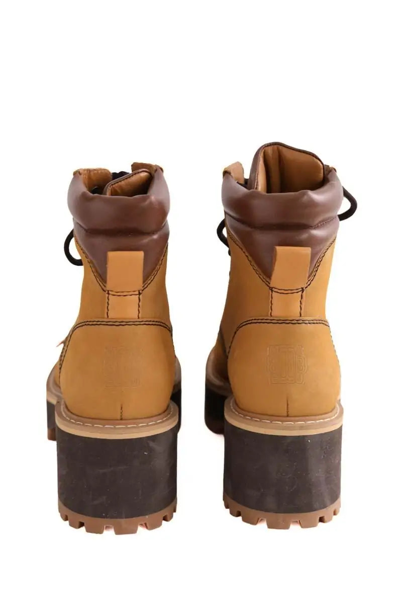 Boots à lacets Maje Camel en Cuir