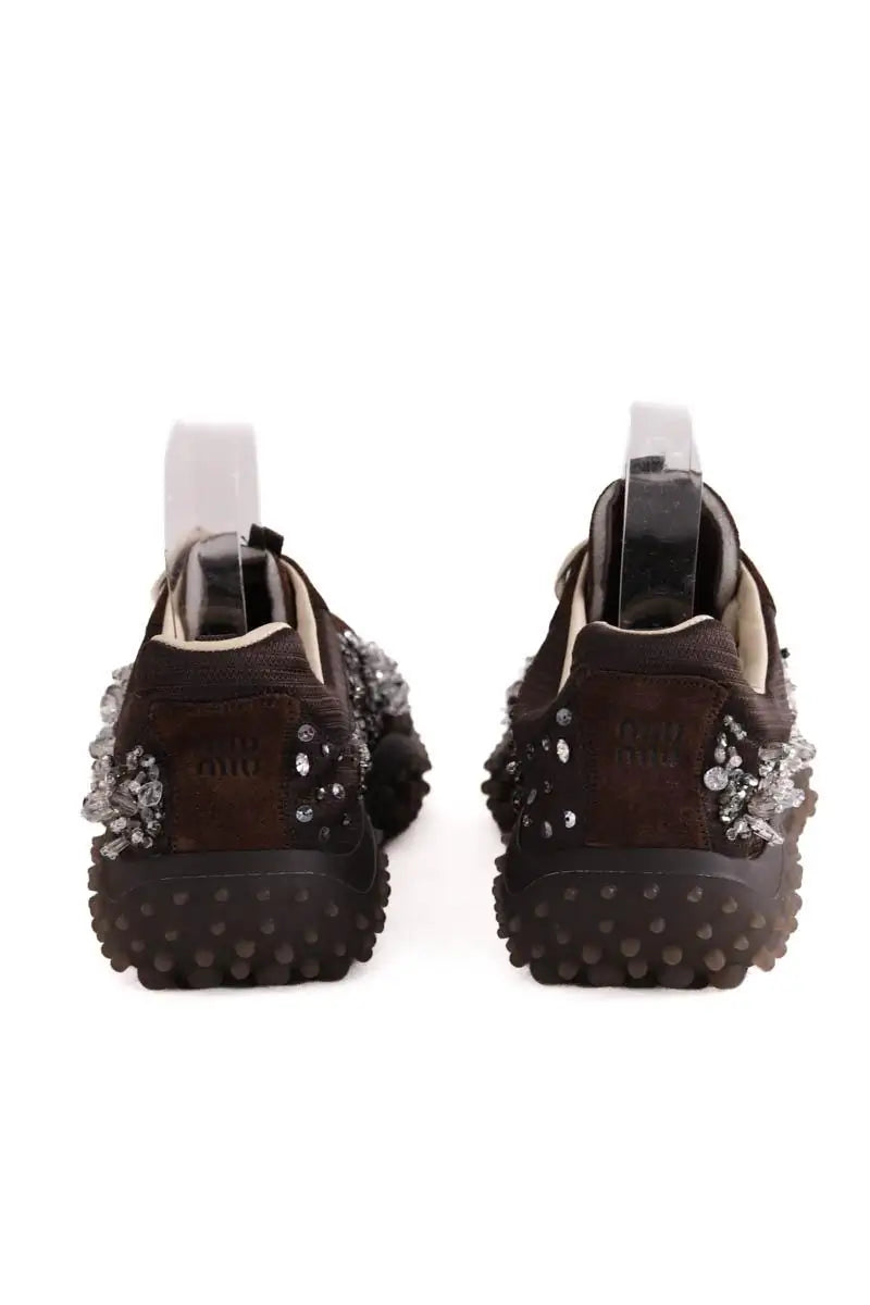 Baskets Miu Miu tissu technique brodé bubble Marron en Tissu