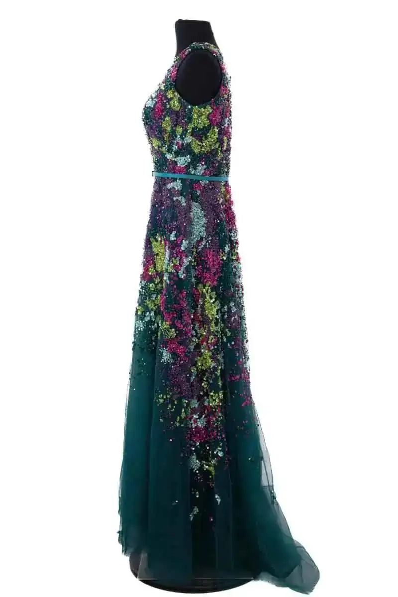 Robe Elie Saab Degraded beaded tulle gown Vert en Soie