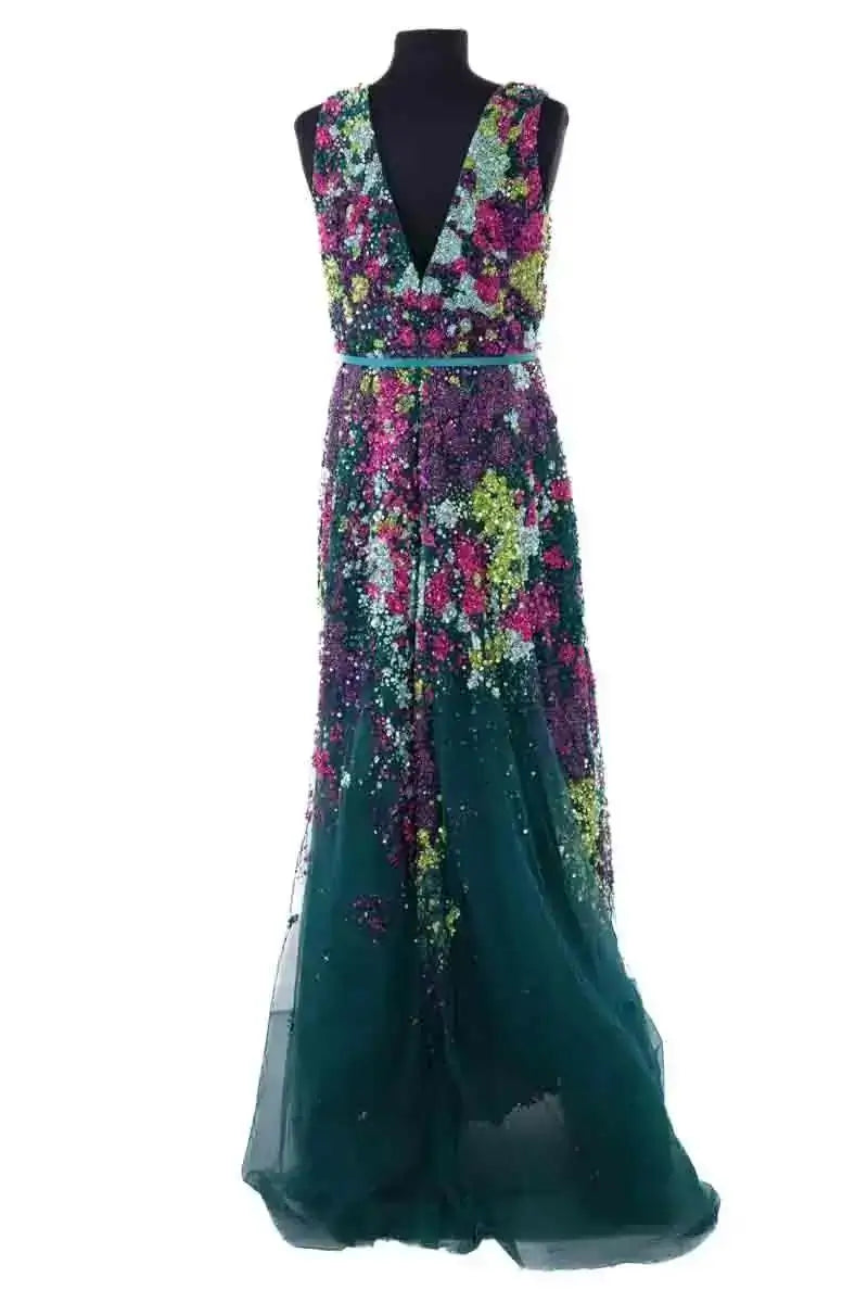 Robe Elie Saab Degraded beaded tulle gown Vert en Soie
