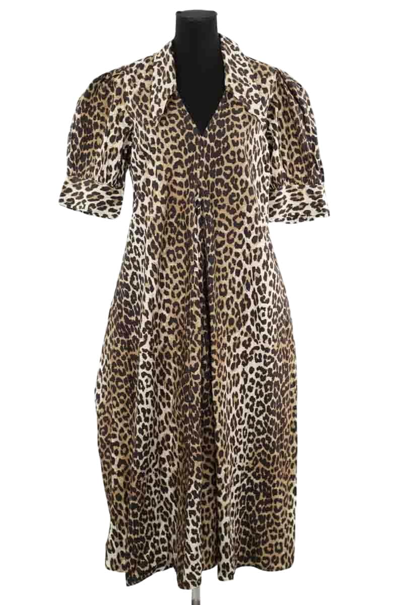 Robe Ganni Leopard Marron en Coton, taille XL - Seconde Main