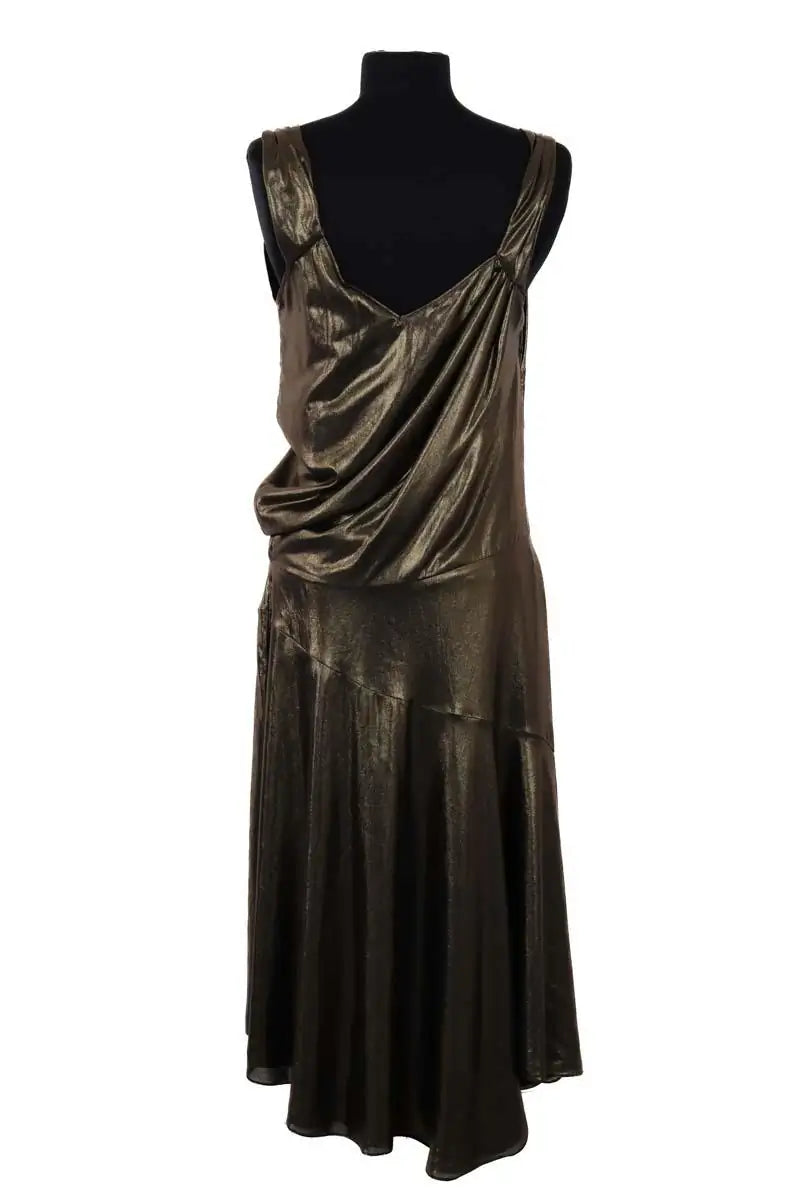 Robe John Galliano Draped asymetric dress lame Doré en Synthétique